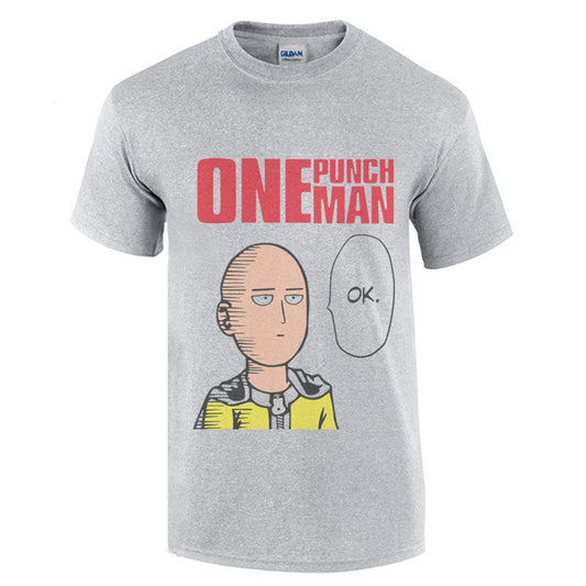 One Punch Man Print T-shirt (Gray+Red)