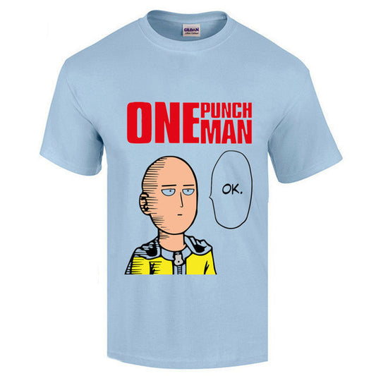 One Punch Man Print T-shirt (Blue+Red)